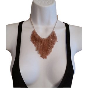 Dazzling sparkling crystal beads fringe drape necklace glam formal night out.